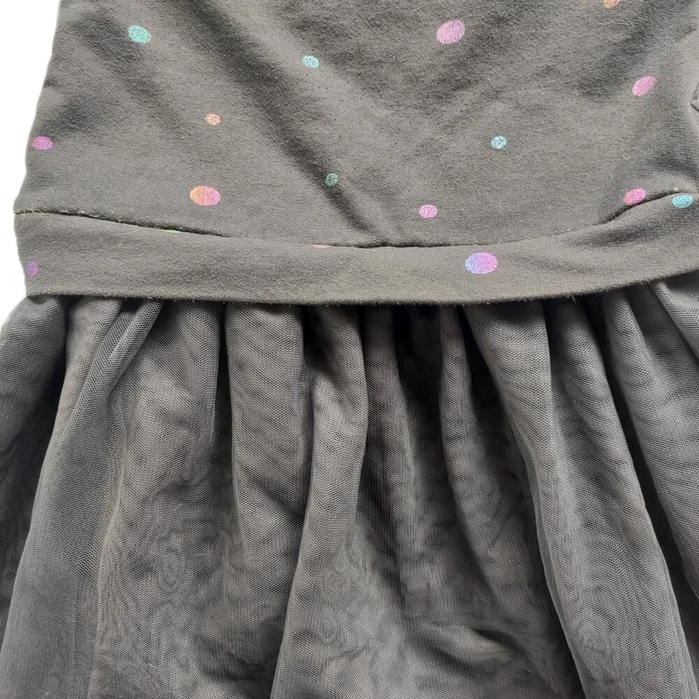 Old Navy Girl's Dress Dark Grey/Gray with Multicolor Iridescent Polka Dots 5T/5A